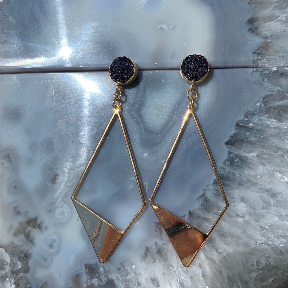 Gold plated Black Agate Earrings